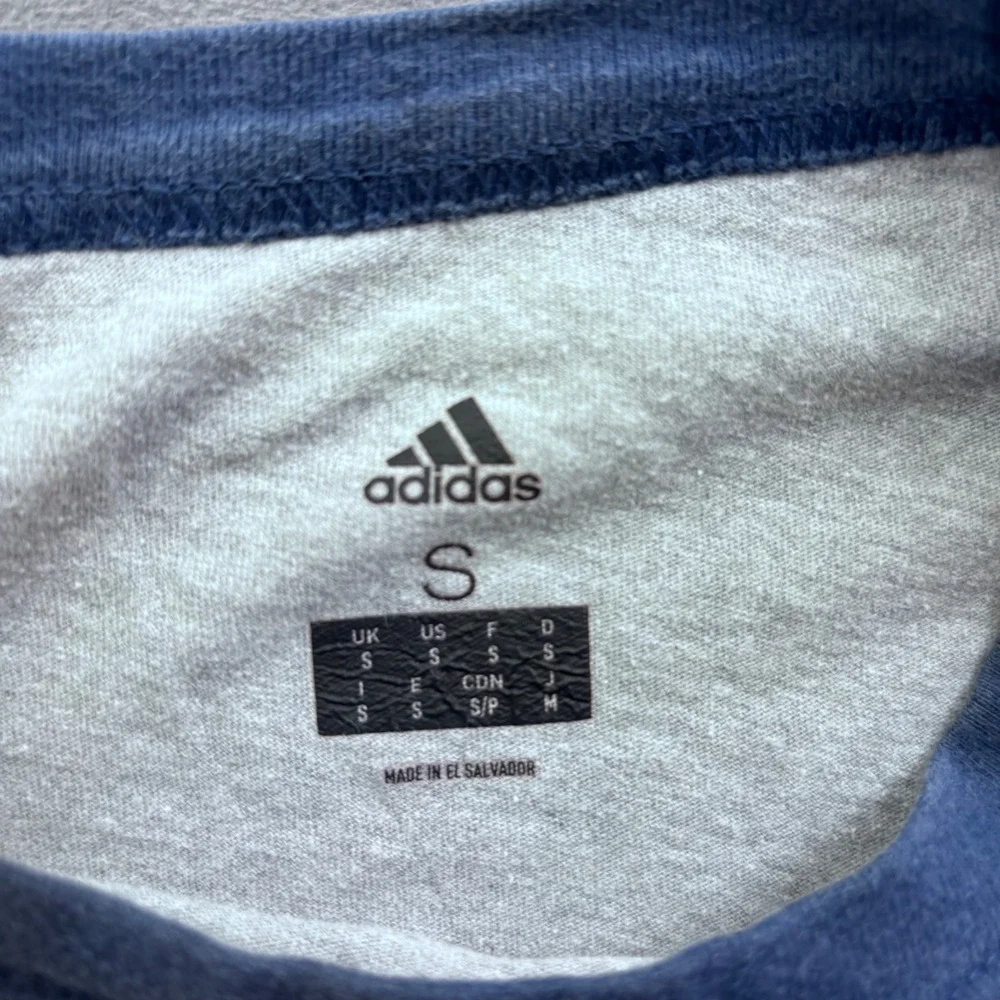 Adidas Mens Small Gray Blue American Flag Logo 3/4 Sleeve Raglan Baseball Tee